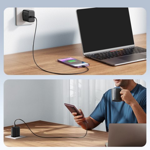 Szybka mała ładowarka sieciowa USB-C 25W + kabel USB-C 1m czarna JOYROOM