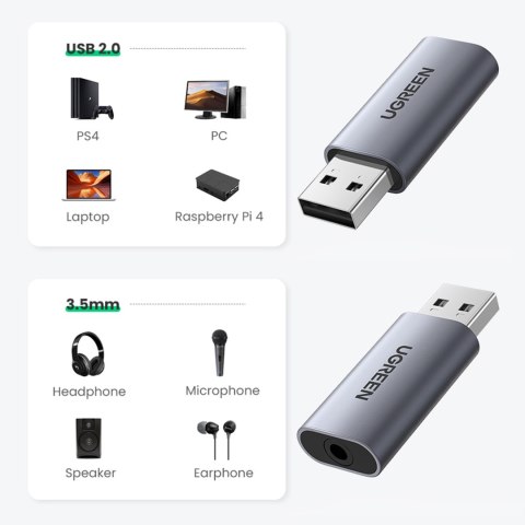 Adapter przejściówka audio na słuchawki USB-A do miniJack 3.5mm szary UGREEN