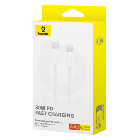 Kabel przewód USB-C 30W PD 480Mb/s Superior Series ll 1m biały BASEUS