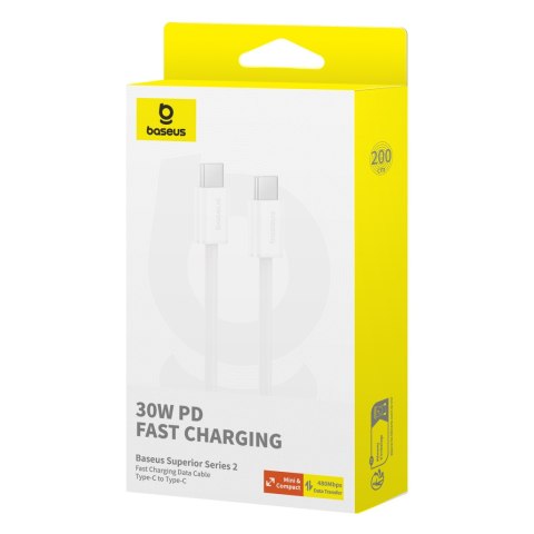 Kabel przewód USB-C 30W PD 480Mb/s Superior Series ll 2m biały BASEUS