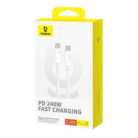 Kabel przewód USB-C - USB-C 240W PD 8K 60Hz 40Gb/s 1m biały BASEUS