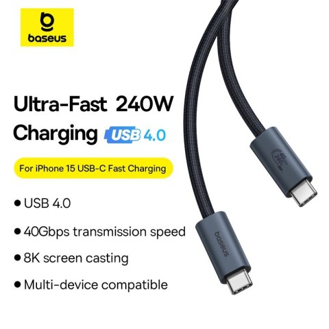 Kabel przewód USB-C - USB-C 240W PD 8K 60Hz 40Gb/s 1m czarny BASEUS