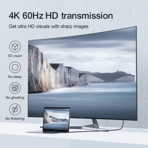 Kabel przewód kątowy USB-C - HDMI 4K 60Hz 2m szary JOYROOM