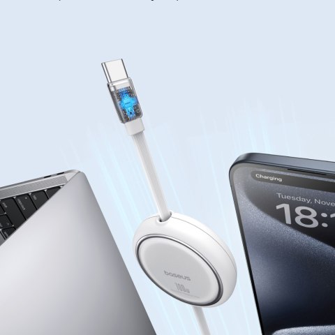 Kabel przewód wysuwany zwijany USB-C 100W Free2Draw Mini 1m biały BASEUS