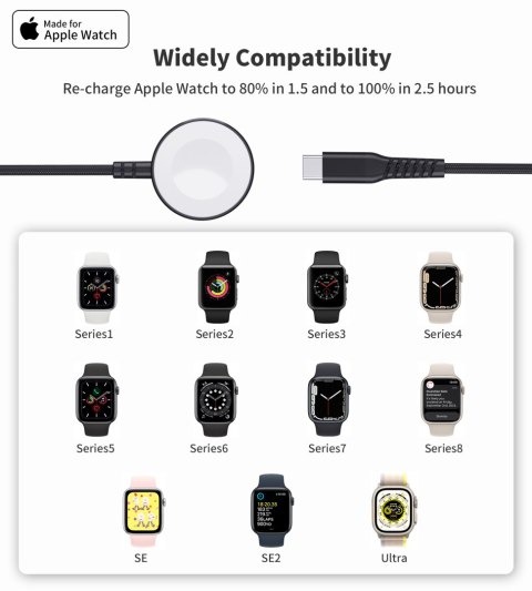 Ładowarka indukcyjna 5W do Apple Watch + kabel USB-C czarna CHOETECH