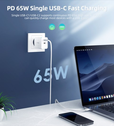 Ładowarka sieciowa GaN 2x USB-C PD 65W biała CHOETECH