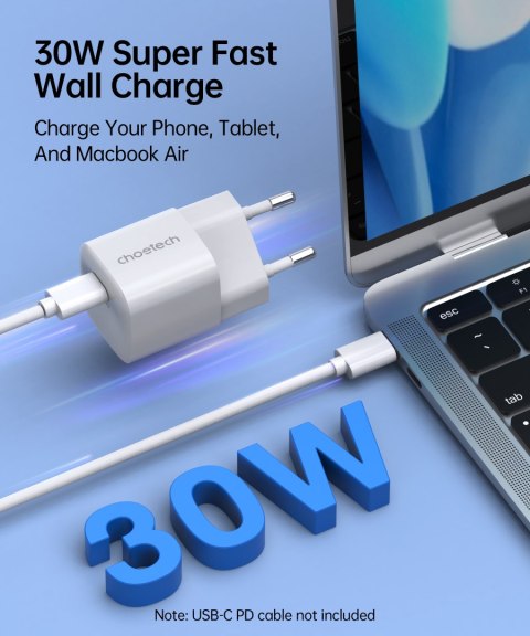 Ładowarka sieciowa GaN USB-C PD 30W biała CHOETECH