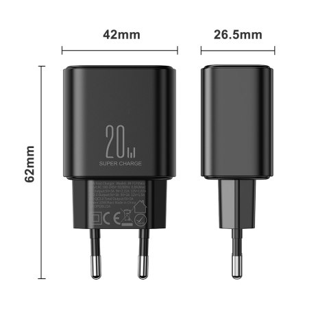 Ładowarka sieciowa USB-A USB-C PD 20W + kabel USB-C JR-TCF05 czarna JOYROOM