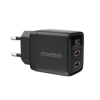 Mała mocna ładowarka sieciowa GaN 2x USB-C PD 35W z wyświetlaczem czarna CHOETECH