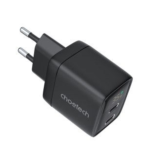 Mała mocna ładowarka sieciowa GaN 2x USB-C PD 35W z wyświetlaczem czarna CHOETECH