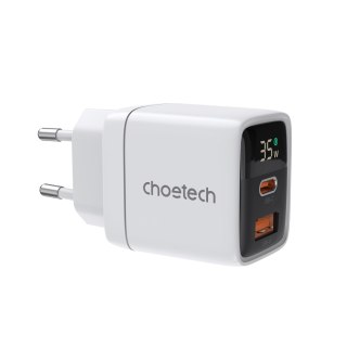 Mała mocna ładowarka sieciowa GaN USB-A USB-C PD 35W z wyświetlaczem biała CHOETECH