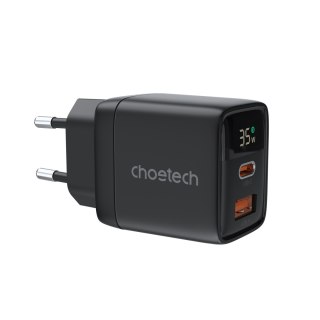 Mała mocna ładowarka sieciowa GaN USB-A USB-C PD 35W z wyświetlaczem czarna CHOETECH