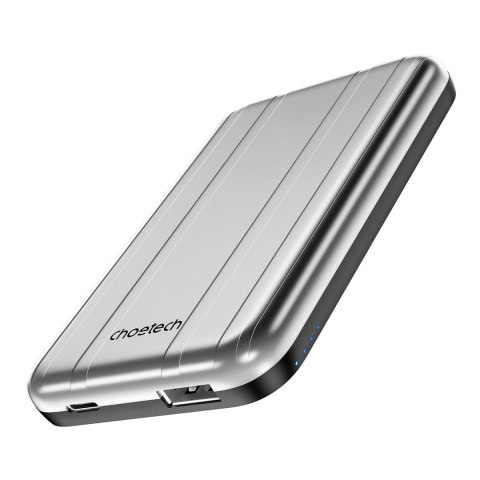 Mały lekki powerbank indukcyjny 5000mAh MagSafe USB-A USB-C srebrny CHOETECH