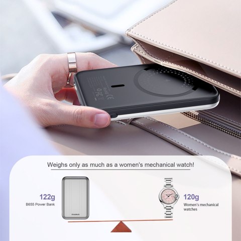 Mały lekki powerbank indukcyjny 5000mAh MagSafe USB-A USB-C srebrny CHOETECH