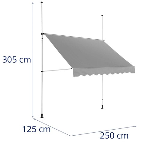 Markiza balkonowa tarasowa rozporowa zwijana ręcznie 250 x 120 cm - szara UNIPRODO