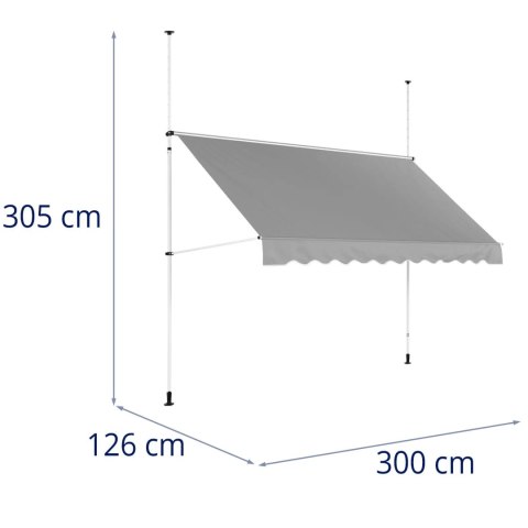 Markiza balkonowa tarasowa rozporowa zwijana ręcznie 300 x 120 cm - szara UNIPRODO