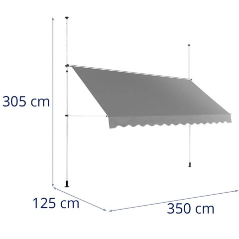 Markiza balkonowa tarasowa rozporowa zwijana ręcznie 350 x 120 cm - szara UNIPRODO