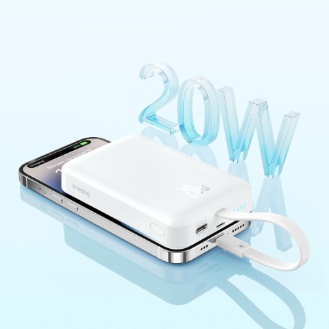 Mini Powerbank MagSafe 10000mAh 20W z kablem Lightning do iPhone 0.3m biały BASEUS