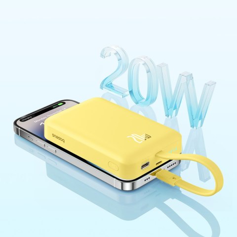 Mini Powerbank MagSafe 10000mAh 20W z kablem Lightning do iPhone 0.3m żółty BASEUS