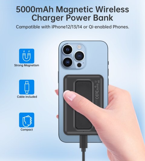 Powerbank 10000mAh bezprzewodowy MagSafe USB-A USB-C funkcja podstawki czarny CHOETECH