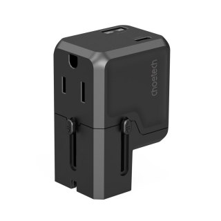 Uniwersalna ładowarka podróżna USB-C USB-A PD 20W wtyczki USA EU UK AU czarna CHOETECH