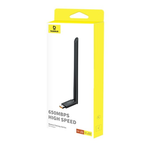 Zewnętrzna karta sieciowa USB WiFi 2.4GHz 5GHz 650Mb/s z anteną 6dBi czarna BASEUS