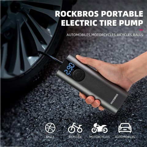 Elektryczna pompka rower motor auto piłka 10 bar z wyświetlaczem LED + kabel USB-C czarna ROCKBROS