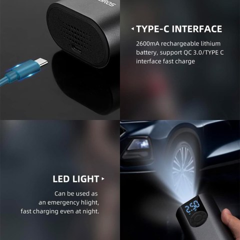 Elektryczna pompka rower motor auto piłka 10 bar z wyświetlaczem LED + kabel USB-C czarna ROCKBROS