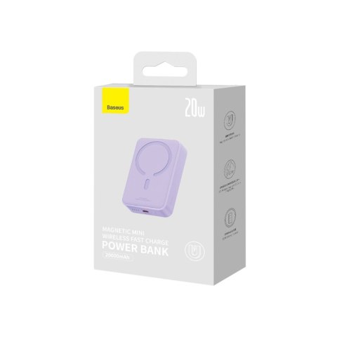 Powerbank Magnetic Mini 20000 mAh 20W + kabel USB-C fioletowy BASEUS