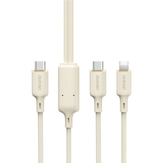 2w1 Kabel przewód wzmacniany SR USB-C - USB-C / Lightning 100W 1.2m beżowy DUDAO