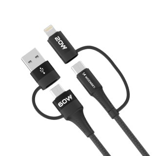 4w1 Uniwersalny kabel przewód 2x USB-C 1x USB-A 1x Lightning 60W 1m czarny WOZINSKY