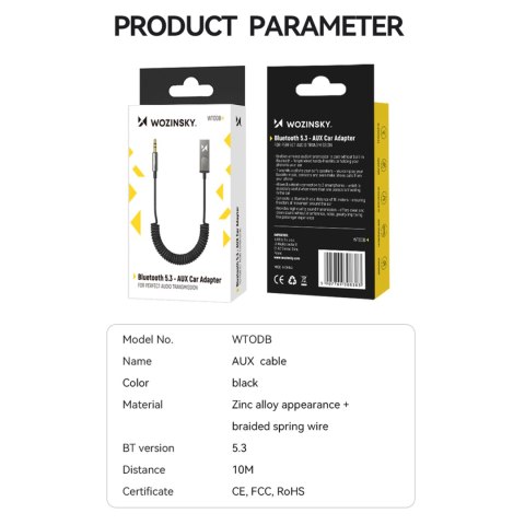 Adapter audio z odbiornikiem Bluetooth 5.3 i złączem AUX miniJack 3.5 mm i USB-A WOZINSKY