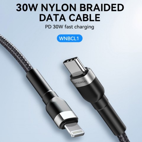 Kabel przewód do iPhone USB-C - Lightning PD 30W 1m czarny WOZINSKY