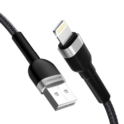 Kabel przewód do iPhone w oplocie USB-A - Lightning 2.4A 1m czarny WOZINSKY