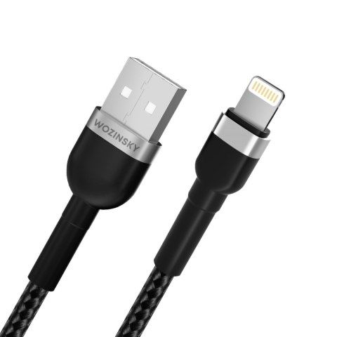 Kabel przewód do iPhone w oplocie USB-A - Lightning 2.4A 1m czarny WOZINSKY