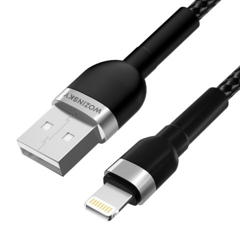 Kabel przewód do iPhone w oplocie USB-A - Lightning 2.4A 1m czarny WOZINSKY