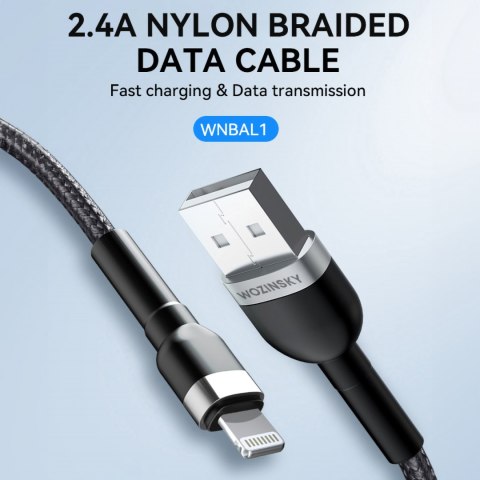 Kabel przewód do iPhone w oplocie USB-A - Lightning 2.4A 1m czarny WOZINSKY