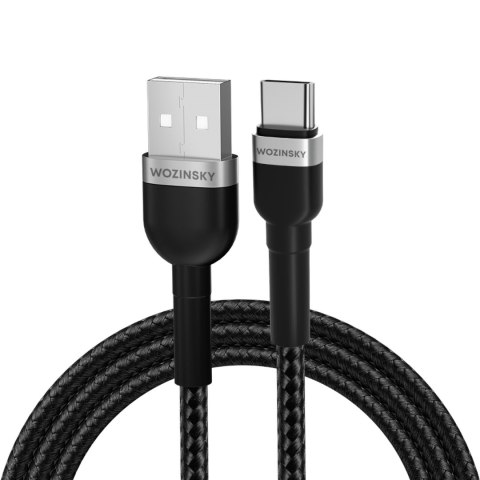 Kabel przewód w oplocie USB-A - USB-C 2.4A 1m czarny WOZINSKY