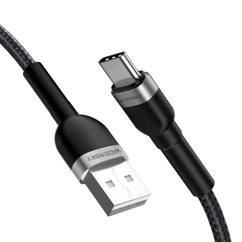 Kabel przewód w oplocie USB-A - USB-C 2.4A 1m czarny WOZINSKY