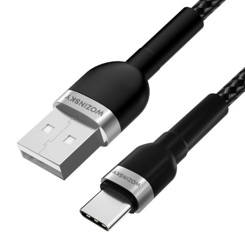 Kabel przewód w oplocie USB-A - USB-C 2.4A 1m czarny WOZINSKY