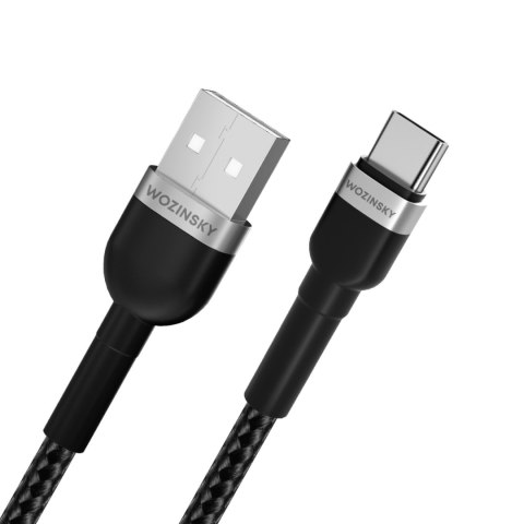 Kabel przewód w oplocie USB-A - USB-C 2.4A 1m czarny WOZINSKY