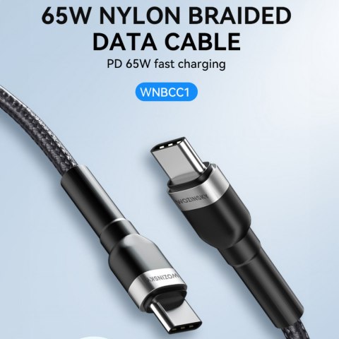 Kabel przewód w oplocie USB-C - USB-C PD 65W 1m czarny WOZINSKY