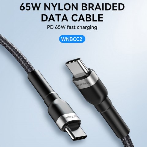 Kabel przewód w oplocie USB-C - USB-C PD 65W 2m czarny WOZINSKY