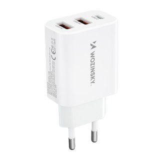 Ładowarka sieciowa 100-240V 30W USB-C 2x USB-A biała WOZINSKY