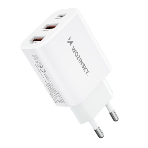 Ładowarka sieciowa 100-240V 30W USB-C 2x USB-A biała WOZINSKY