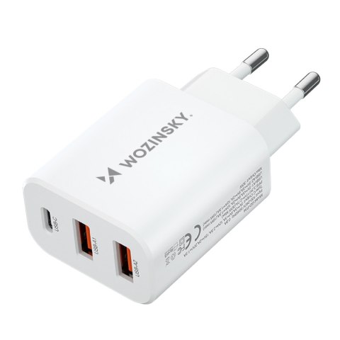 Ładowarka sieciowa 100-240V 30W USB-C 2x USB-A biała WOZINSKY