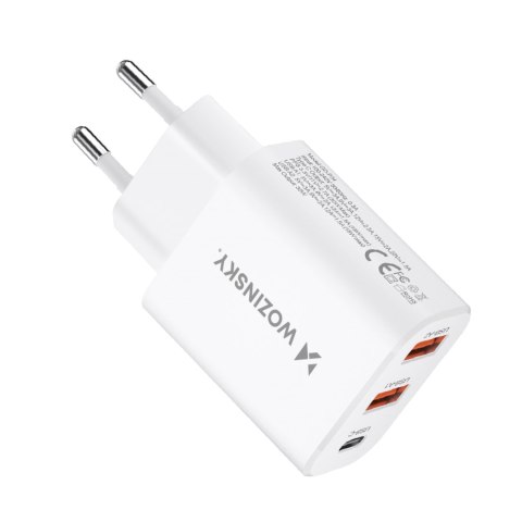 Ładowarka sieciowa 100-240V 30W USB-C 2x USB-A biała WOZINSKY