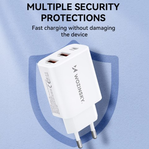 Ładowarka sieciowa 100-240V 30W USB-C 2x USB-A biała WOZINSKY