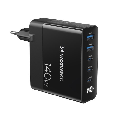 Ładowarka sieciowa 100-240V GaN 140W 3x USB-C / 2x USB-A czarna WOZINSKY