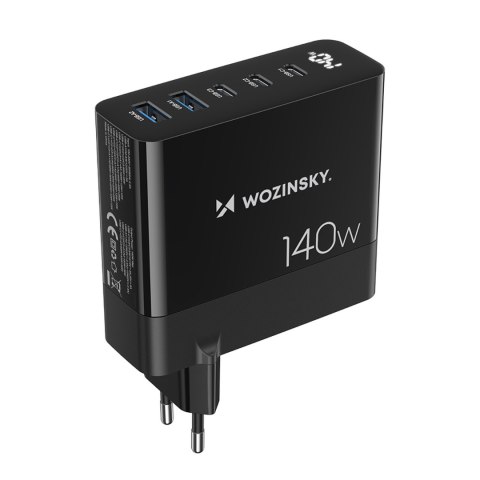 Ładowarka sieciowa 100-240V GaN 140W 3x USB-C / 2x USB-A czarna WOZINSKY